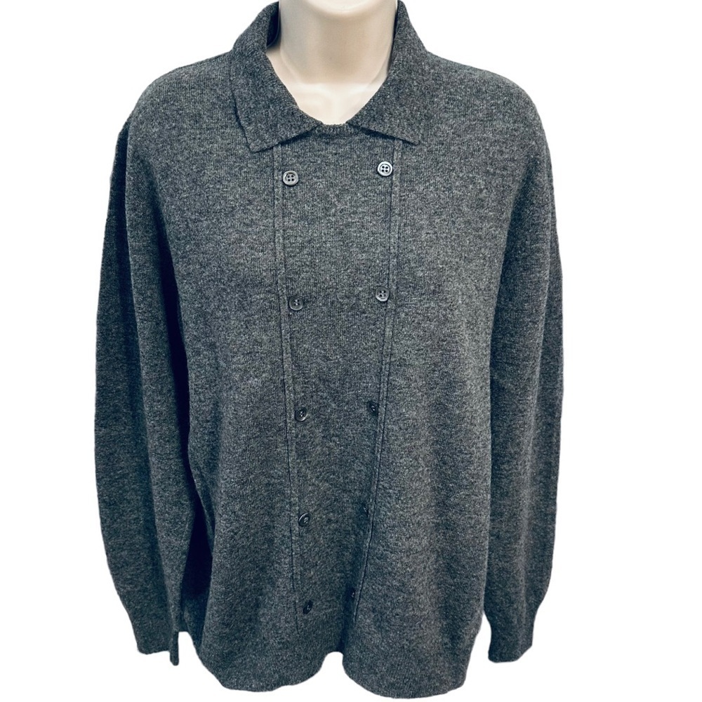 HAWICO Scotland Lambswool Sweater 100% pure Button detail gray size large